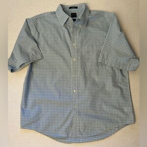 Arrow poplin mens cotton button up short sleeve plaid shirt Sz-16-16-1/2 L. W16